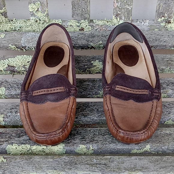 Frye Women's Brown Leather & Suede Slip On Driving Moccasins 9 - Picture 2 of 13